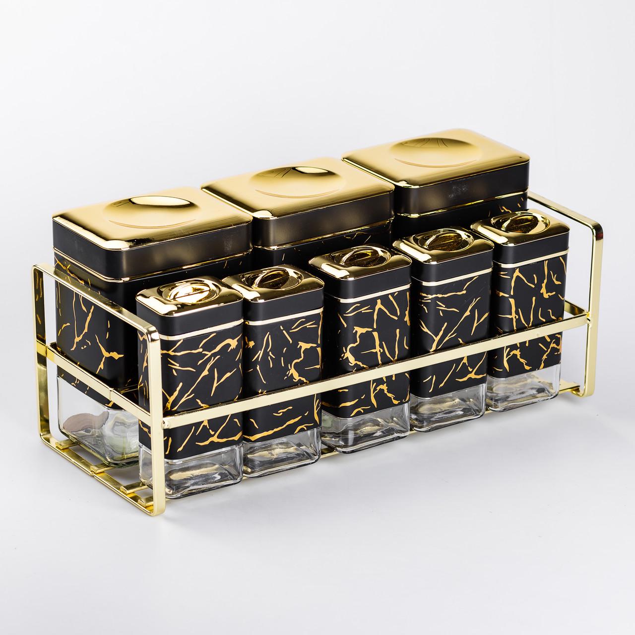 Набір ємностей для зберігання на металевій підставці 8 шт. по 650/150 мл Чорний (HP-1364) - фото 6