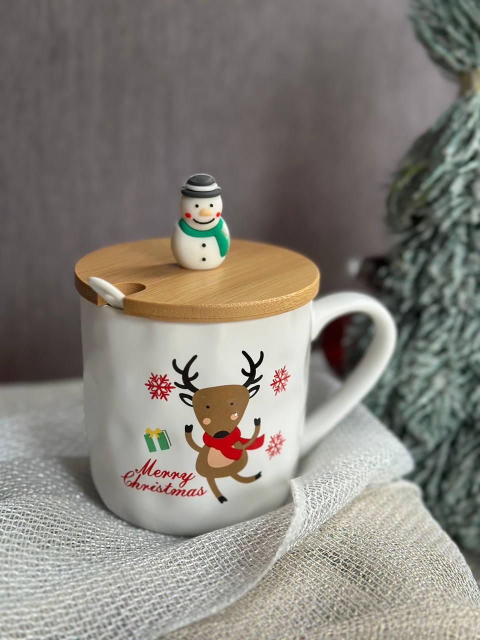 Чашка новорічна Olens 102-1086-2 Новорічна братва з бамбуковою кришкою та ложкою 380 мл (2785774349) - фото 2