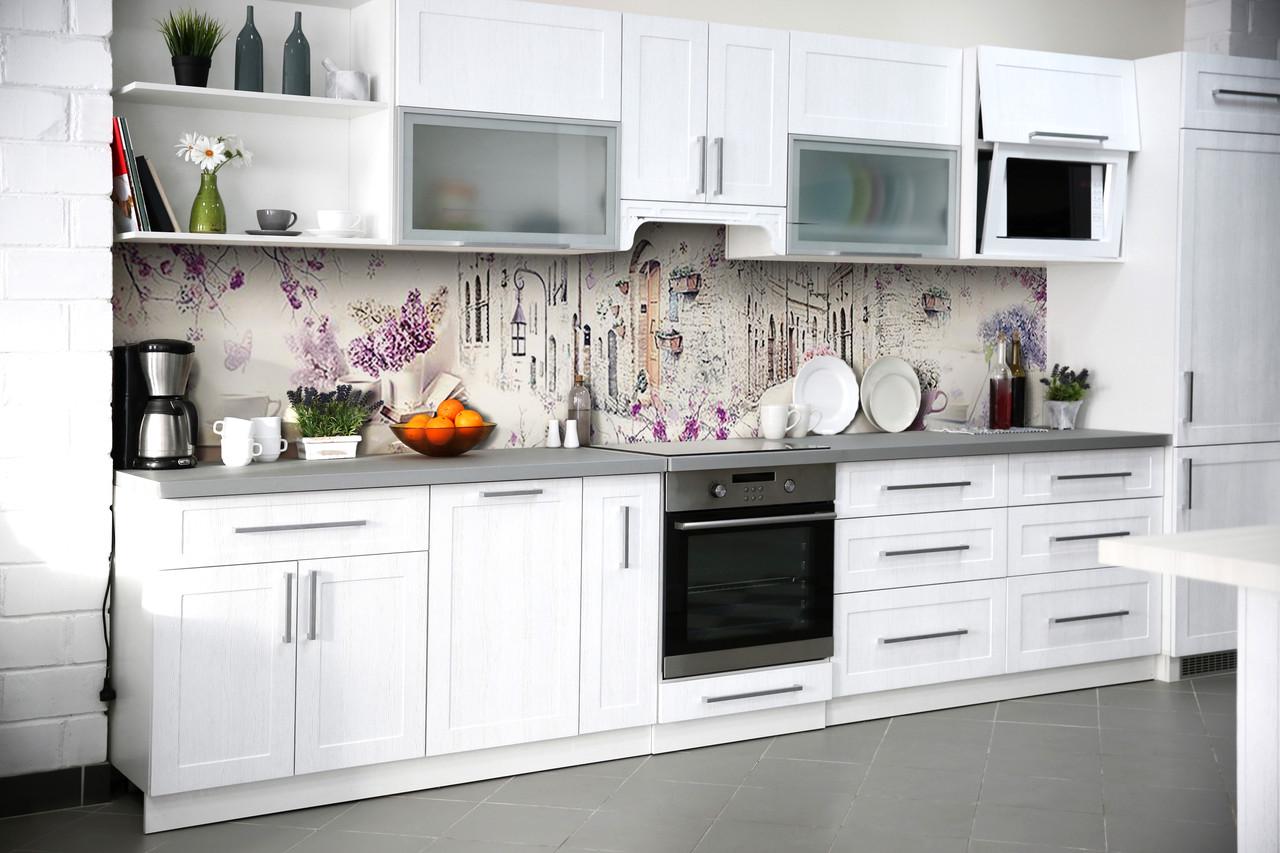 Кухонный фартук Весенний Прованс из самоклеющейся виниловой пленки 65х300 см Фиолетовый