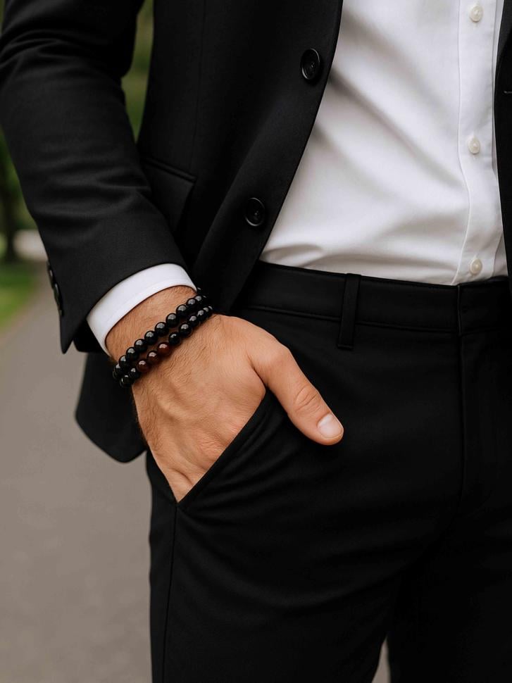 Набор мужских браслетов из черного агата (4548) Набор мужских браслетов из черного агата (4548)