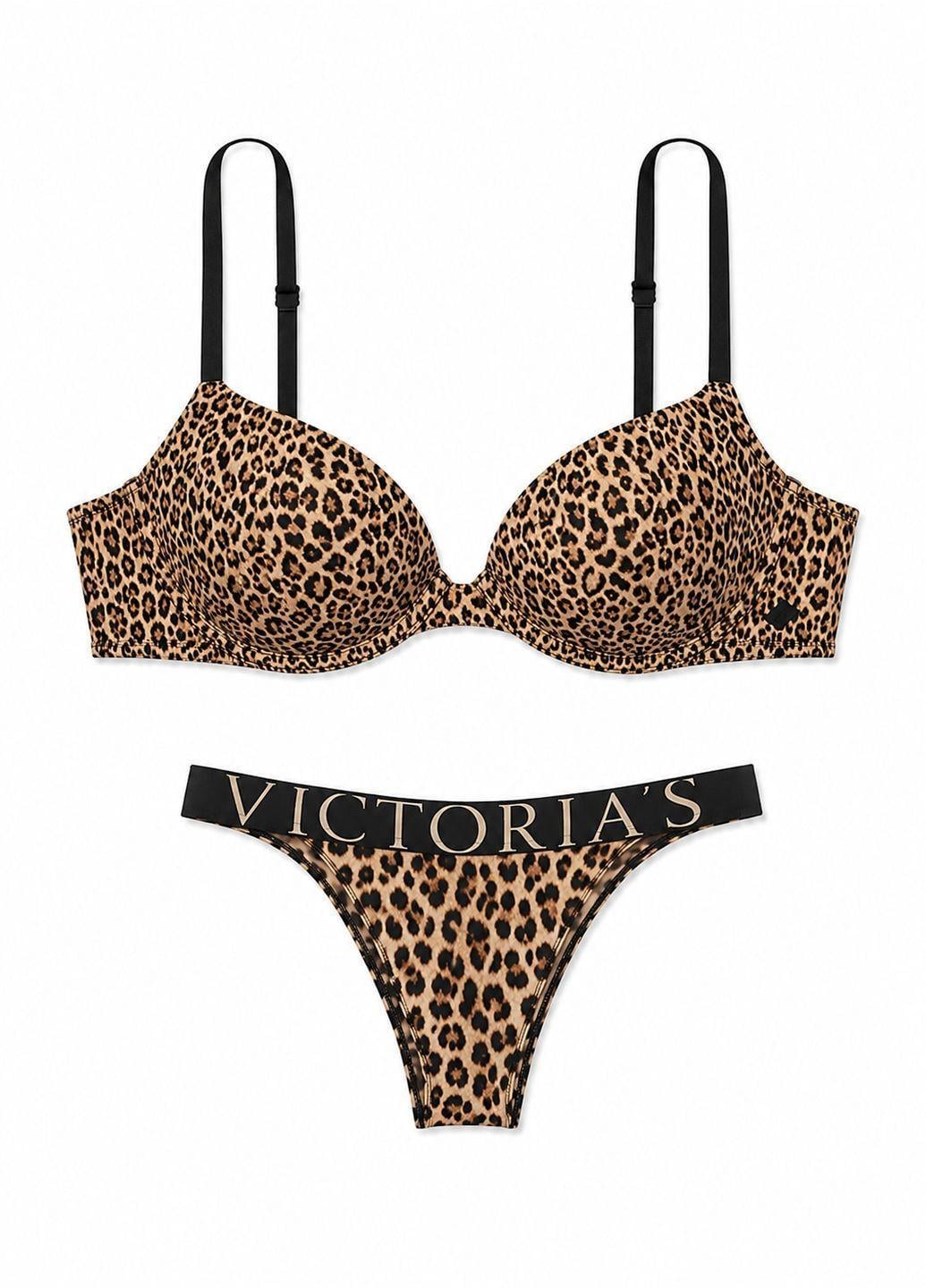 Комплект бюстгальтер пуш-ап и трусики бразилиана Victoria's Secret р. 36D/L Леопардовый (36000176581SPT36D/L)
