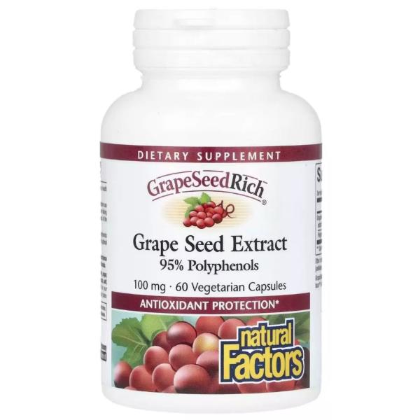 Экстракт виноградных косточек Natural Factors GrapeSeedRich Grape Seed Extract 100 мг 60 veg. сaps. (000022126)