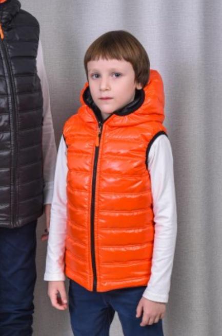 Жилет дитячий двосторонній демісезонний 134 см Чорний з помаранчевим (2702152583)