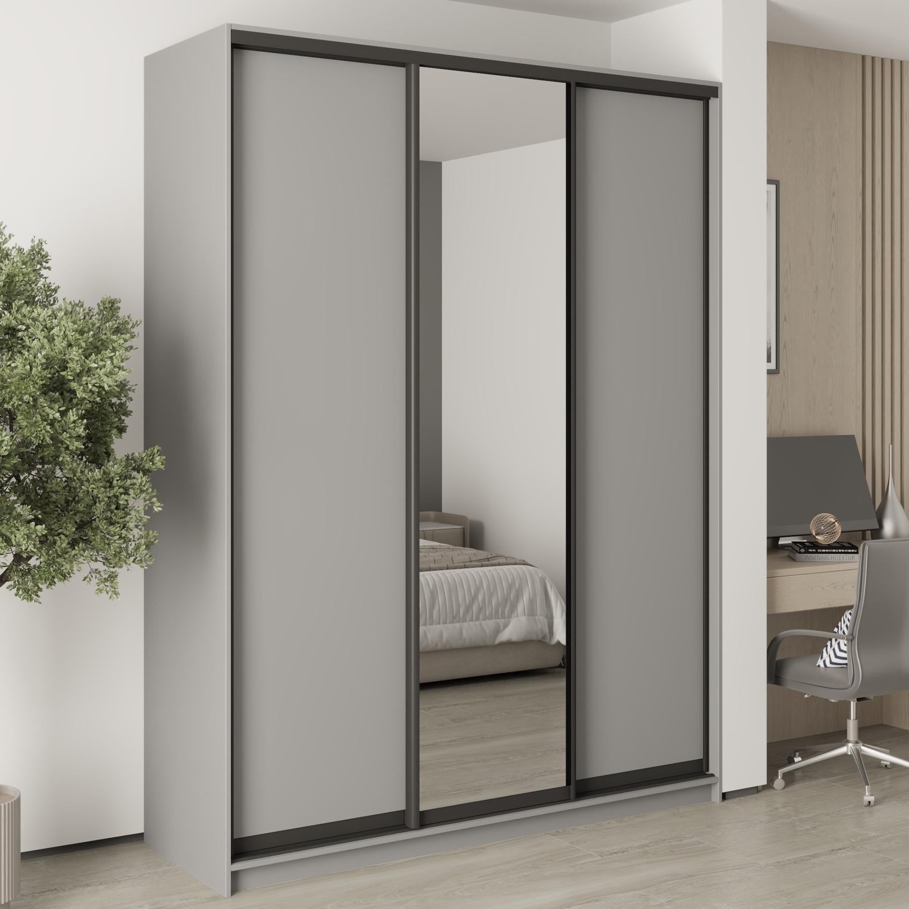 Шкаф-купе трехдверный MebelStar Стандарт BG 2 ДСП/зеркало 180x45x240 см Серая мышка (MBS-8736)