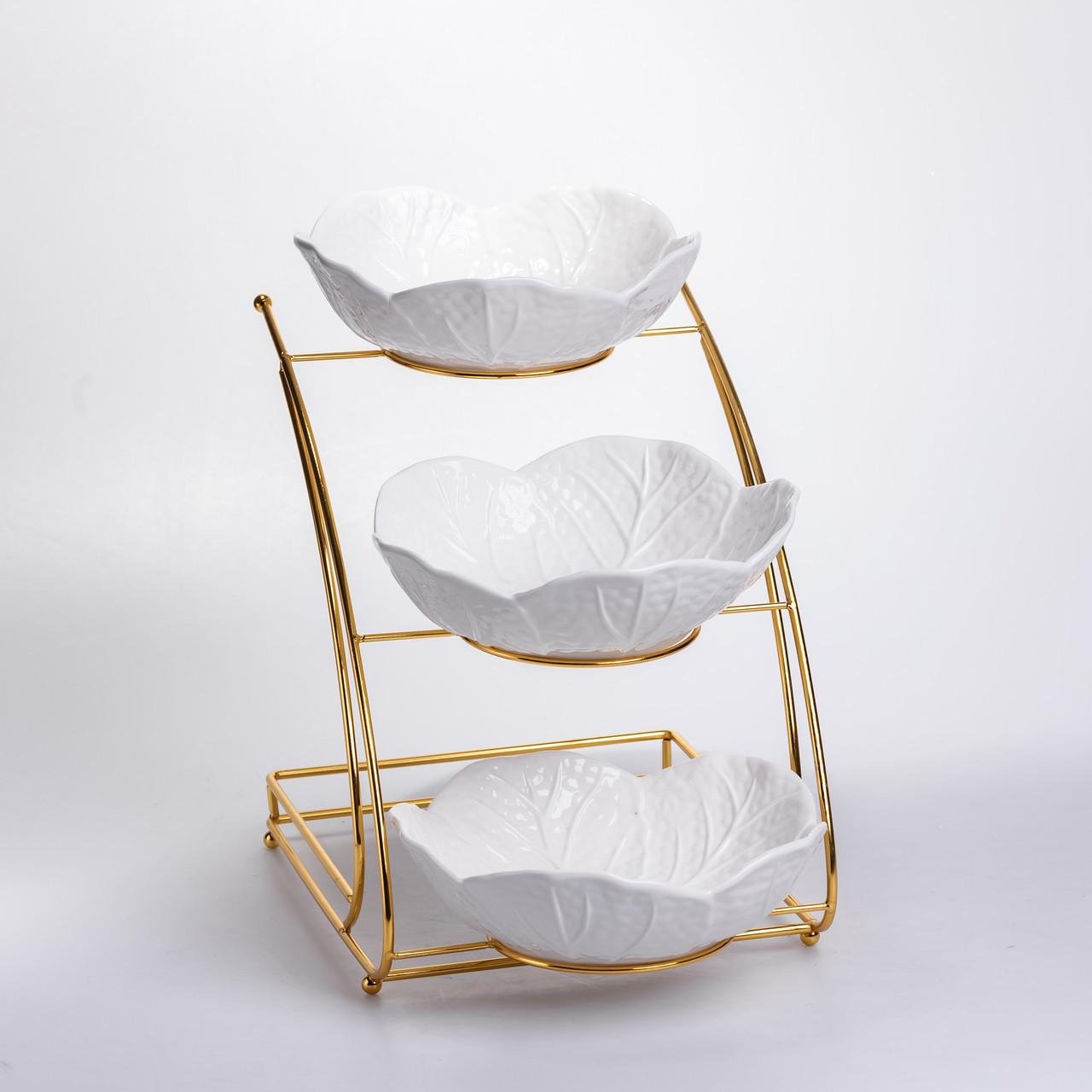 Фруктовница на 3 яруса фуршетная 36х22х33 см Белый с золотым (C252)