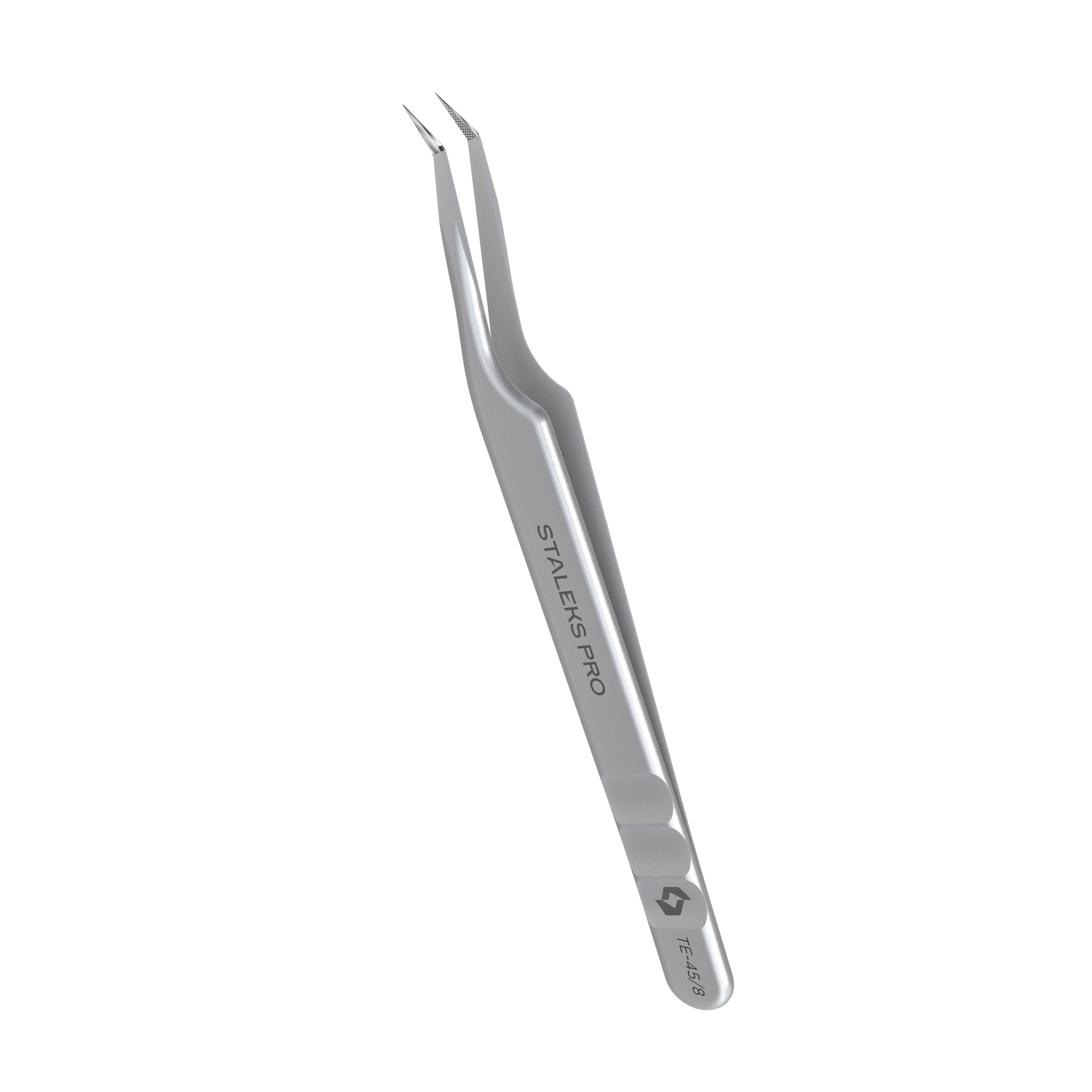 Профессиональный пинцет с насечками для ресниц STALEKS EXPERT 45 TYPE 8 mini L (TE-45/8)