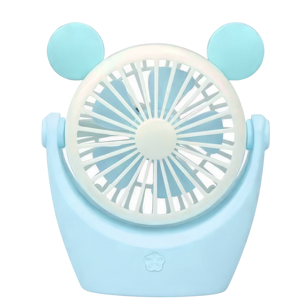 Вентилятор мини аккумуляторный настольный с подсветкой и зарядкой от USB или павербанка Голубой (05101)