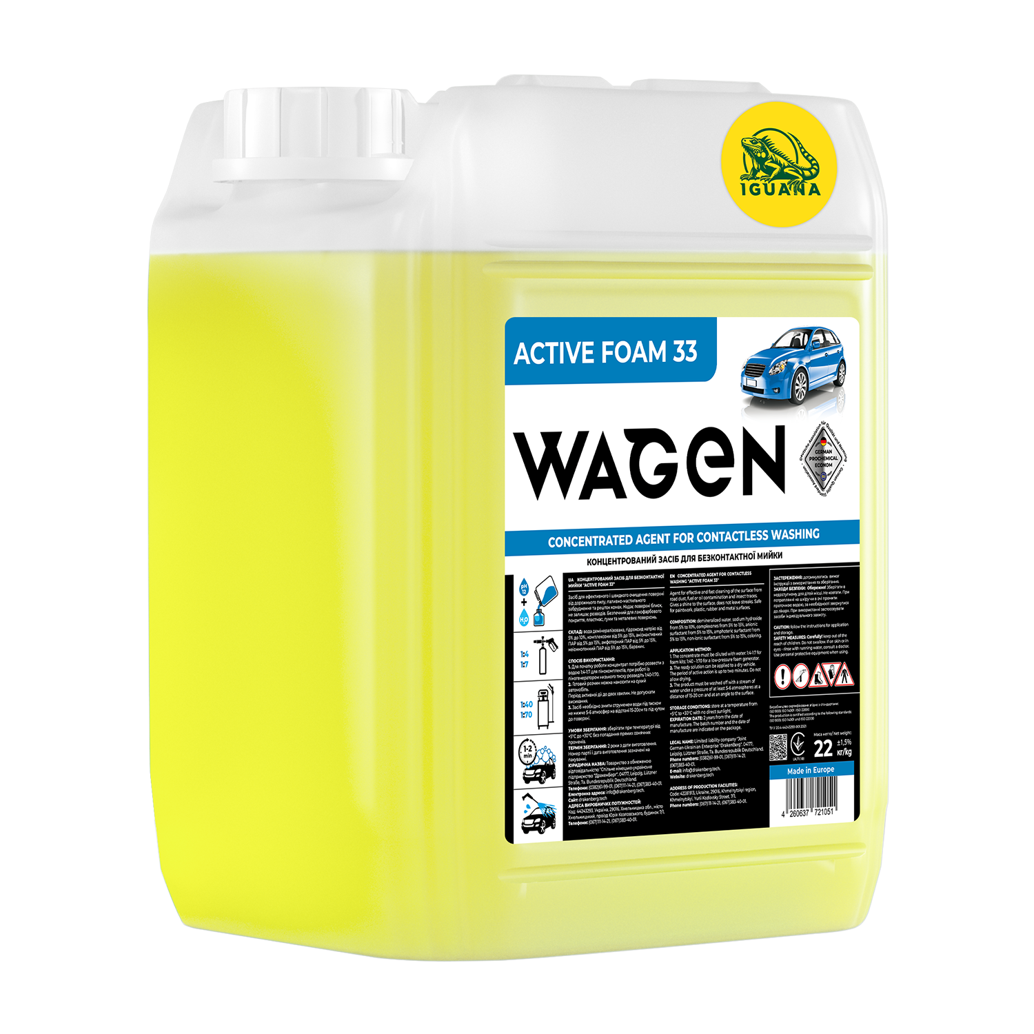 Концентрований засіб для безконтактної мийки WAGEN ACTIVE FOAM 33 IGUANA 22 кг (WGN-AF33-IGUANA-22)