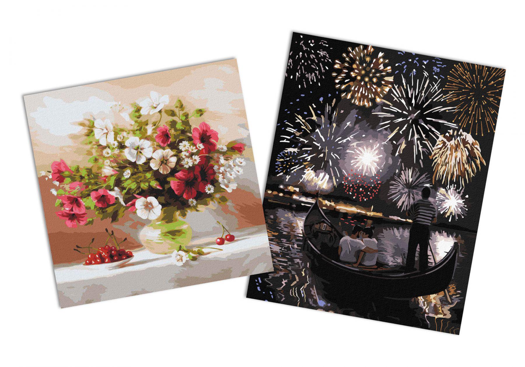 Набор картин по номерам Идейка 2в1 Романтическая Венеция 40x50 см KHO4850 и Мальвы и вишни 40x40 см KHO2993 (CKHO8181)