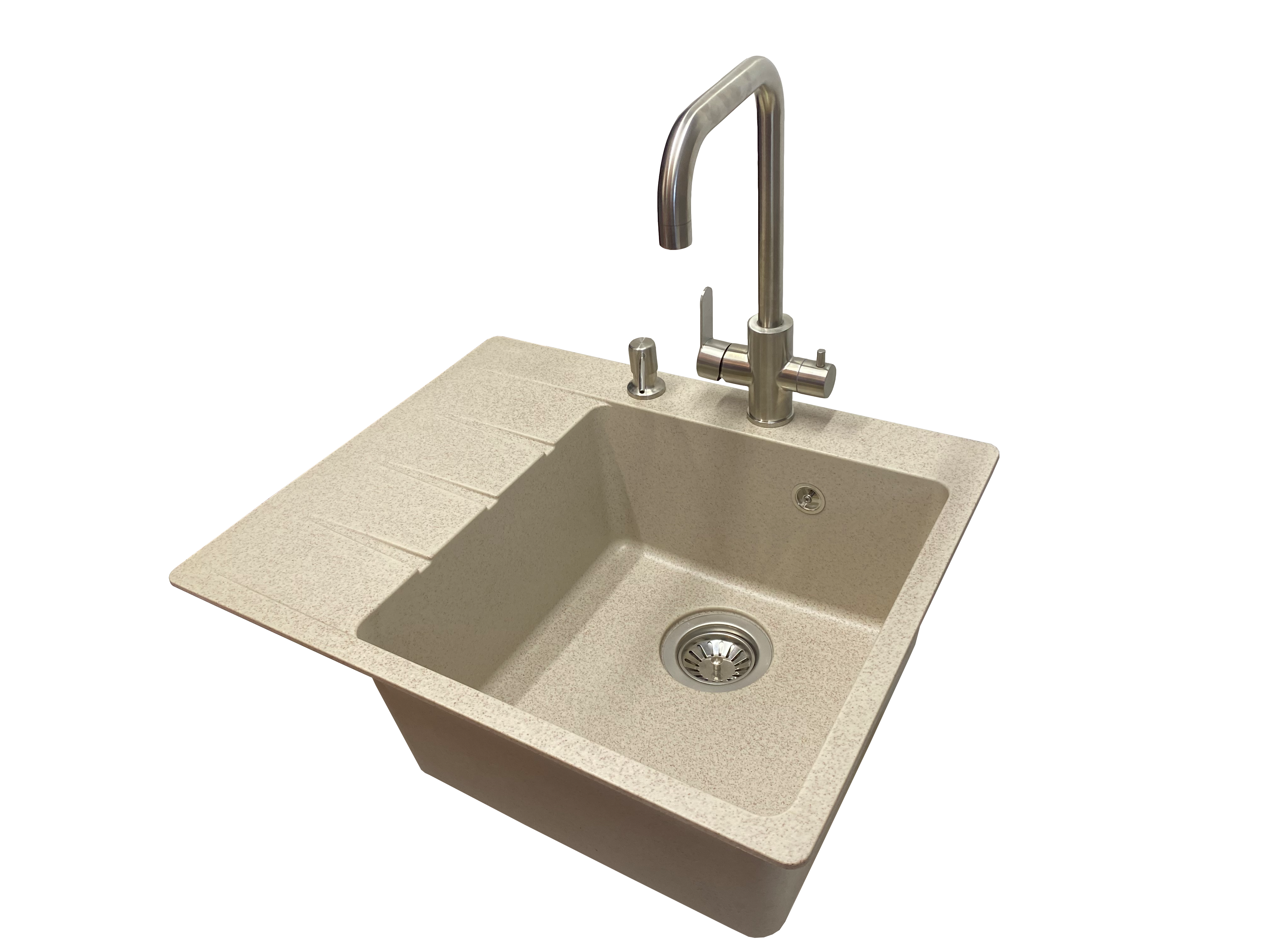 Мийка кухонна VECTOR Forest 62x50 см чаша праворуч/змішувач з підключенням до фільтра/дозатор/сифон Бежевий (77323ad7)