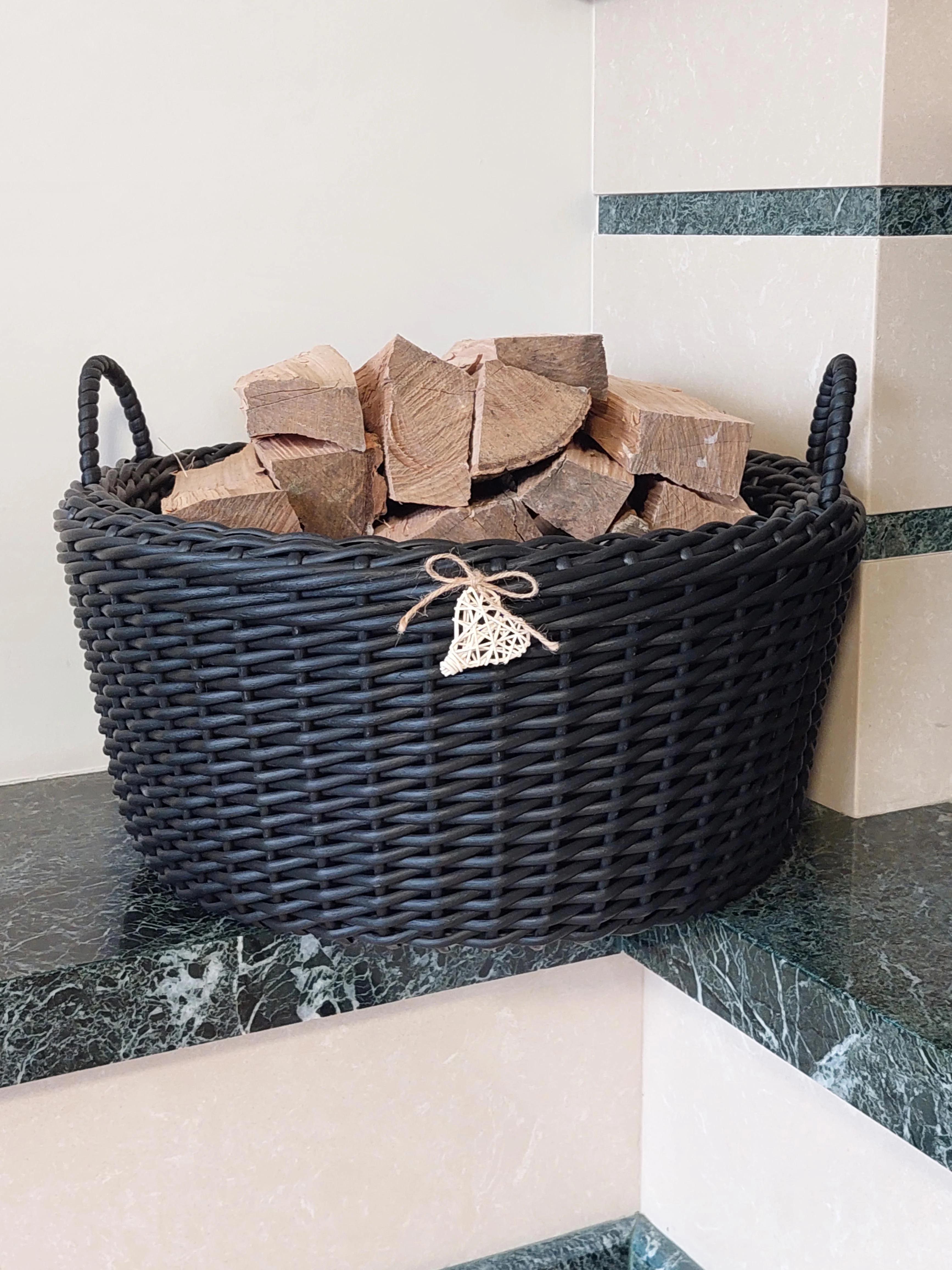 Корзина с ручками для дров из искусственного ротанга ручной работы 45 л Черный (133006) - фото 2 Корзина с ручками для дров из искусственного ротанга ручной работы 45 л Черный (133006) - фото 2