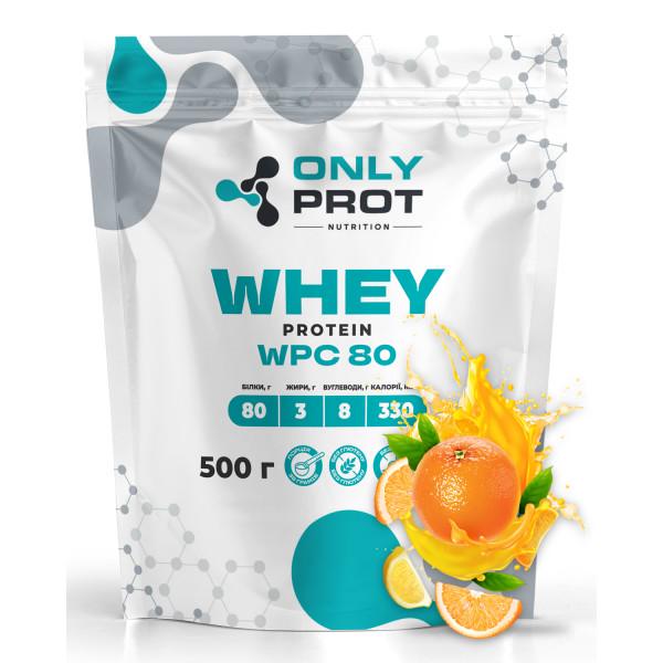 Протеїн сироватковий концентрат Onlyprot Whey Protein WPC 80% для набору м'язової маси 500 г Апельсин (21-145-wpc-80-ap-500g)
