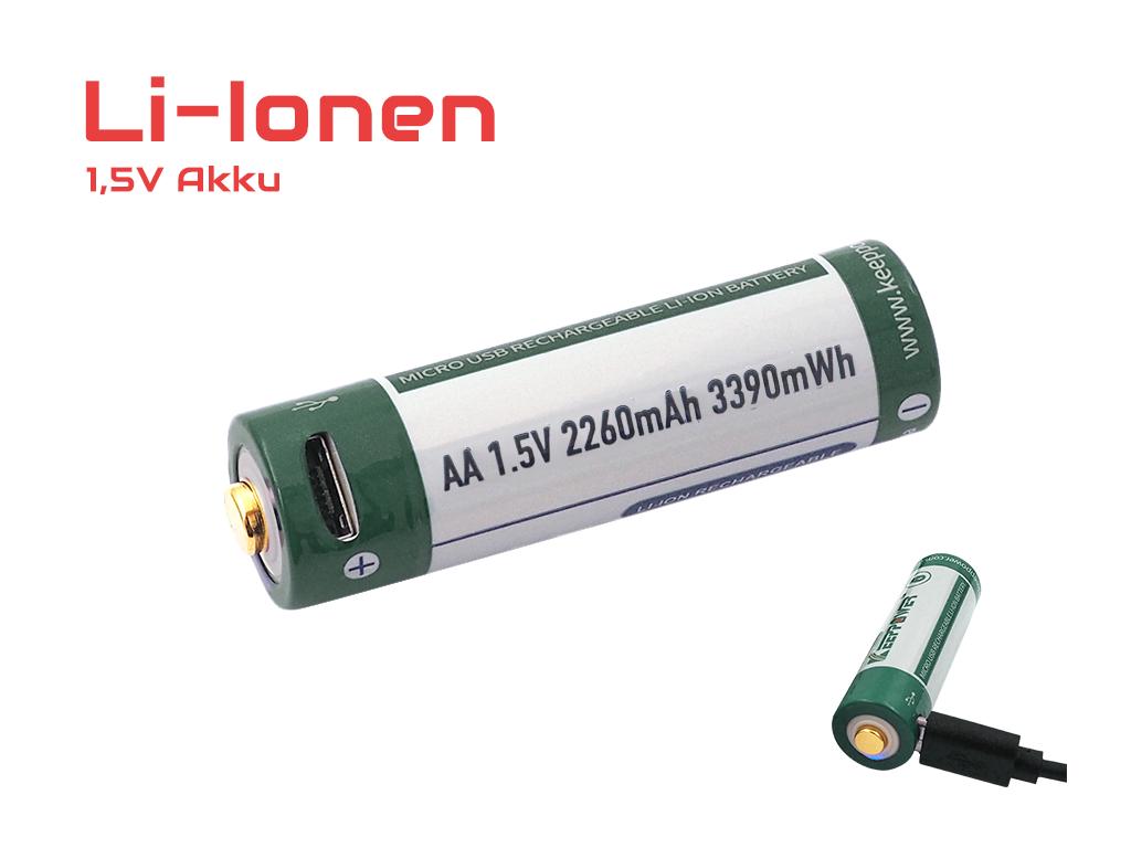 Аккумулятор Keeppower с microUS 2260mAh AA 14500 1,5В Зеленый с белым - фото 3