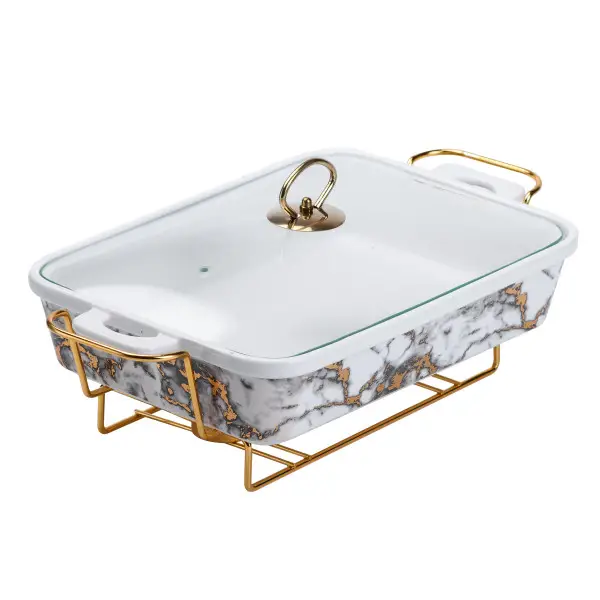 Мармитница настольная прямоугольная керамическая 40х23х11 см 2 л (6872)