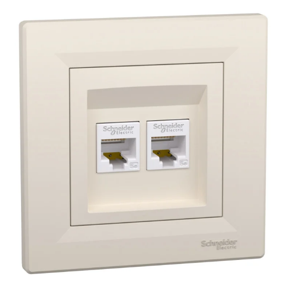 Розетка компьютерная двойная rj45 5е asfora Schneider Asfora Слоновая кость (35254601)