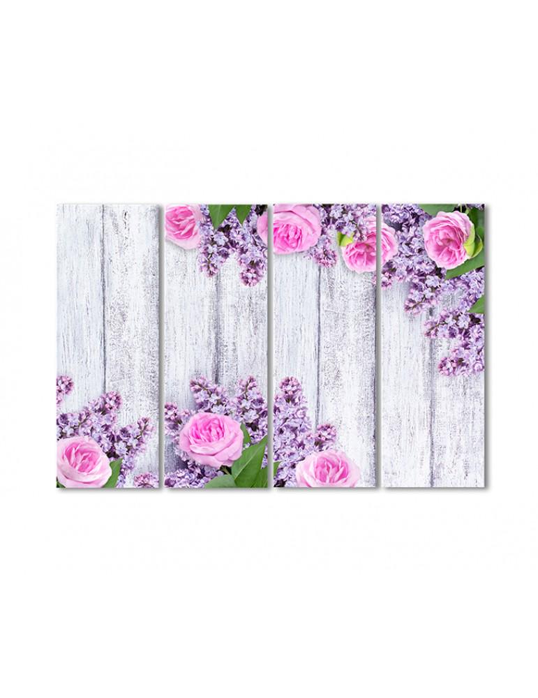 Картина модульная Сирень и розовые розы 4 модуля 60x90 см