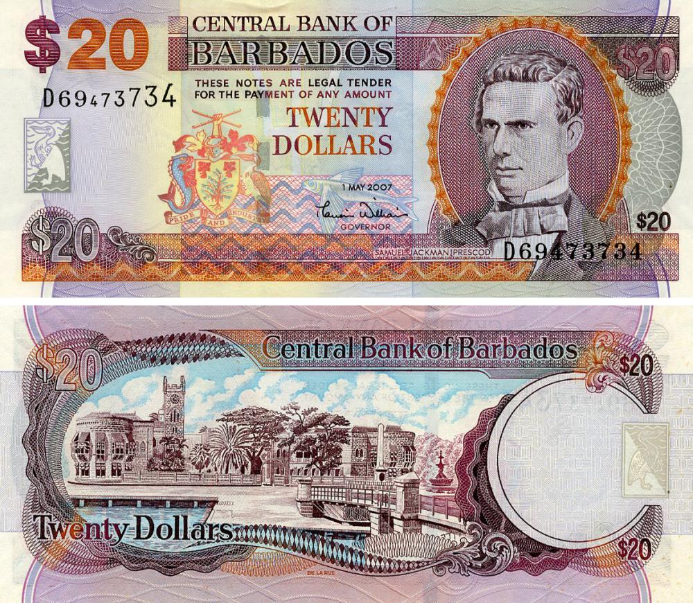 Коллекционная банкнота Барбадос 20 долларов 2007 UNC (P69a)