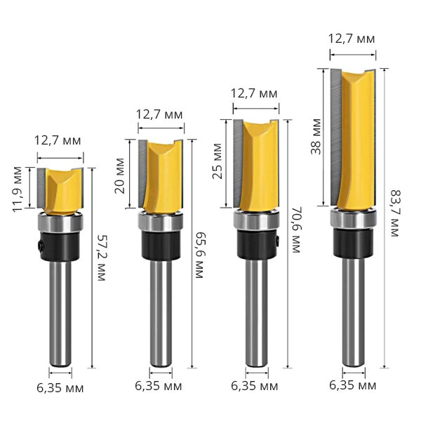 Фрезы обрезные с верхним подшипником по дереву 4 шт. (AN00463) - фото 11 Фрезы обрезные с верхним подшипником по дереву 4 шт. (AN00463) - фото 11
