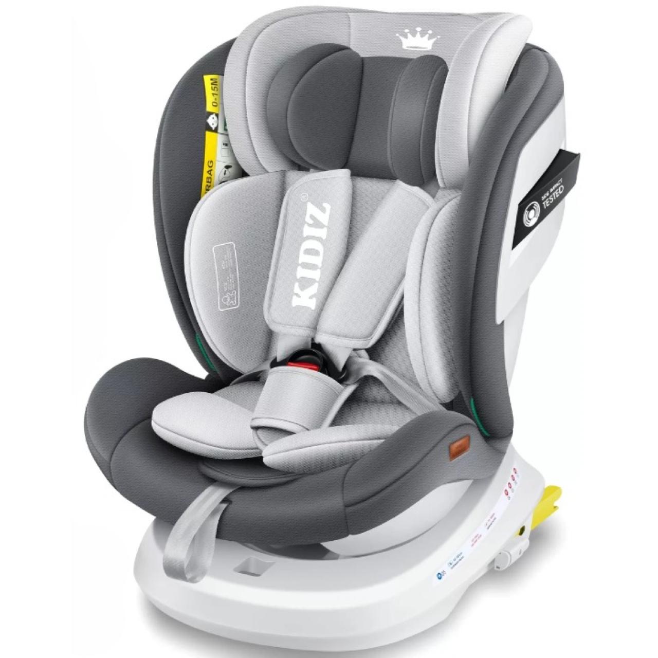 Автокресло детское KIDIZ 0-36 кг с ISOFIX 360° Серый