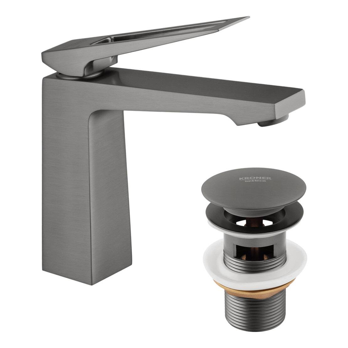 Змішувач для умивальника Kroner KRP Ersel GRP0110BV з донним клапаном Графітовий (29717530)