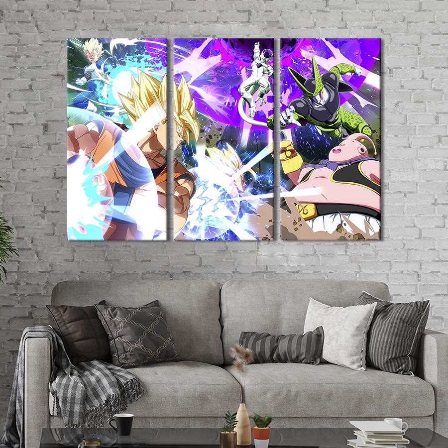 Картина на холсте триптих Персонажи игры Dragon Ball FighterZ 78x48 см (1418-31)