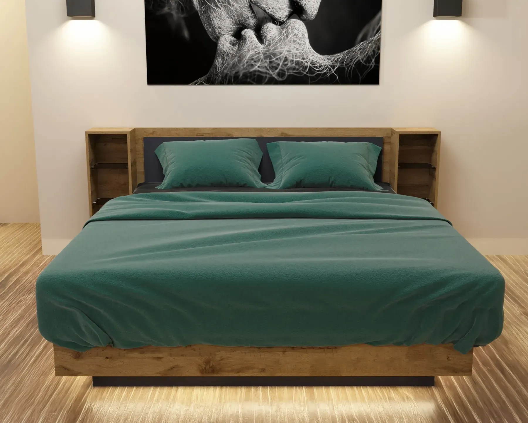 Кровать двуспальная Kontinent Kristal №1 с полками 140x200 см Дуб Аппалачи/Антрацит (63856148)