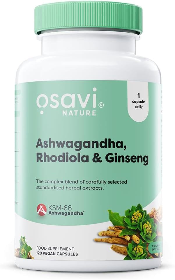 Ашвагандха + Родиола + Женьшень Osavi Ashwagandha + Rhodiola & Ginseng vegan 120 caps