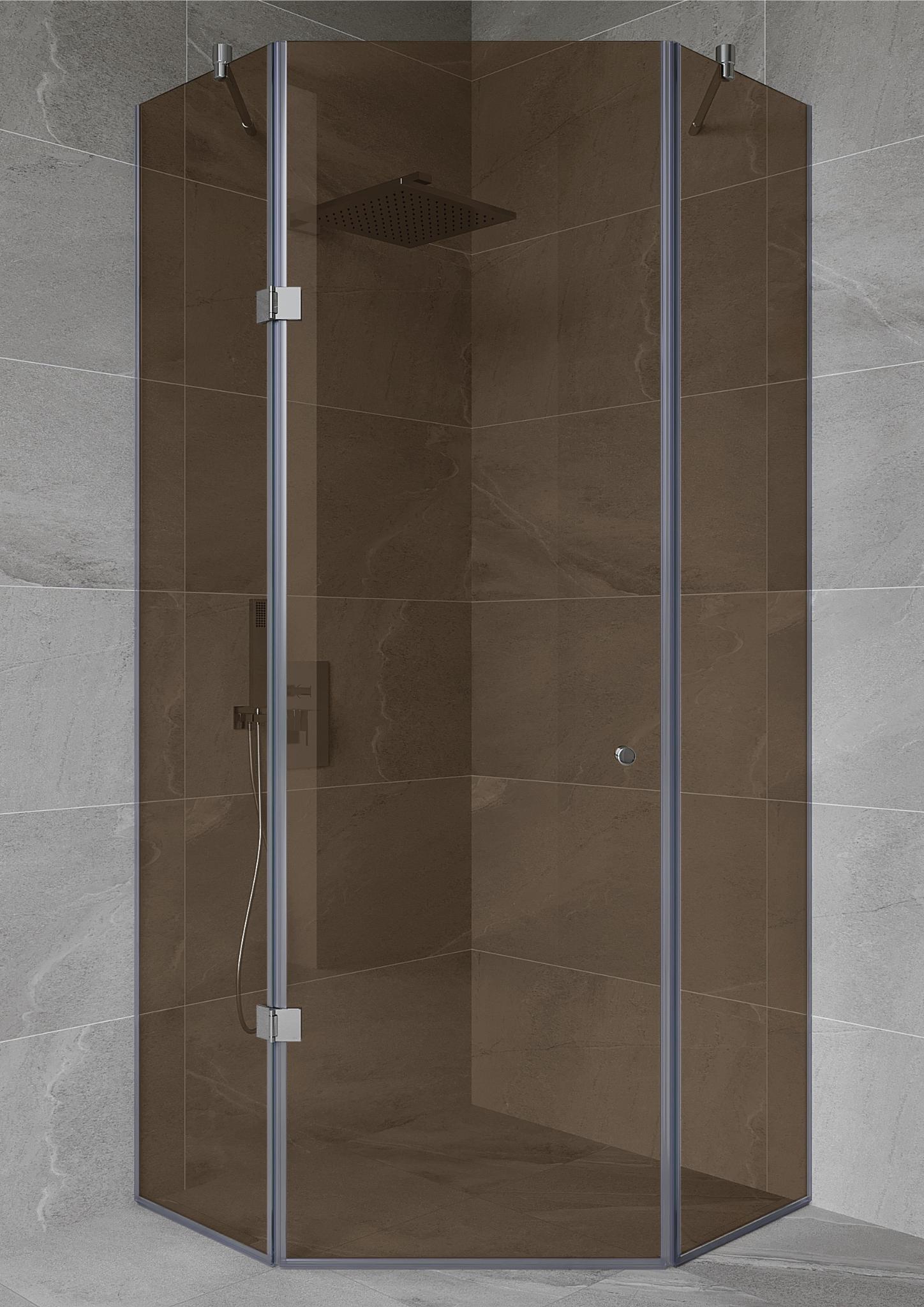 Душевая кабина пятиугольная трапеция Eva 85х85 см стекло Бронза без поддона стеклянная дверь 60 см душевой уголок 135°