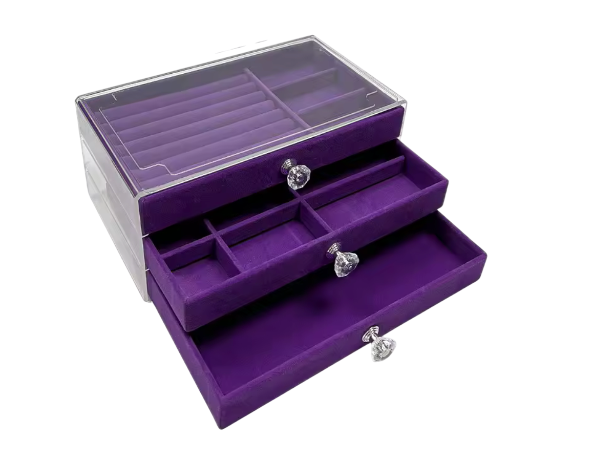 Органайзер для прикрас з оксамиту 3 шухляди Фіолетовий (29868409)