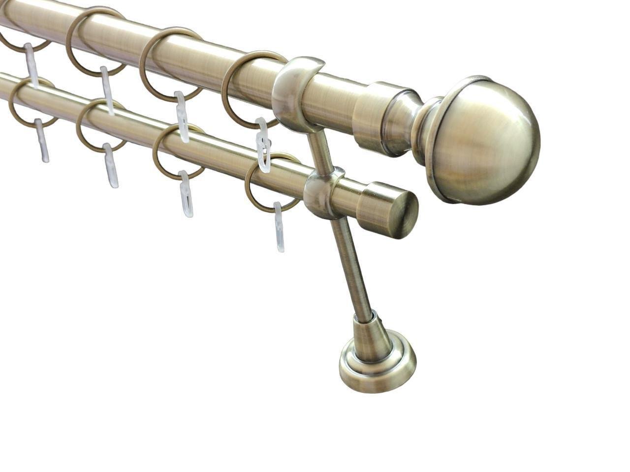 Карниз для штор Orvit Півсфера металевий дворядний гладка труба кільце металеве 25/19 мм 200 см Антик (1929748383)