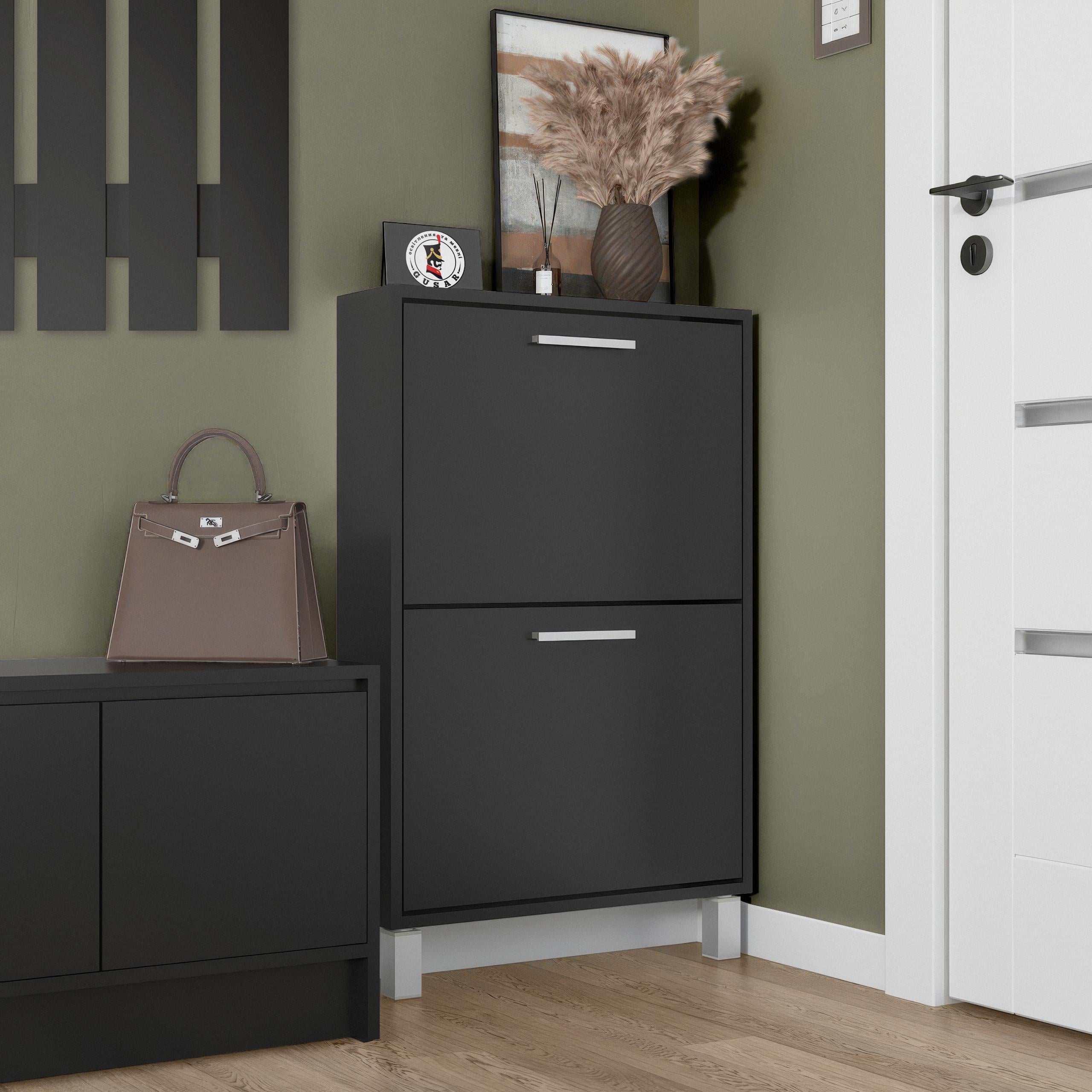 Тумба для обуви на 2 ящика F-158 590х160х945 мм Черный