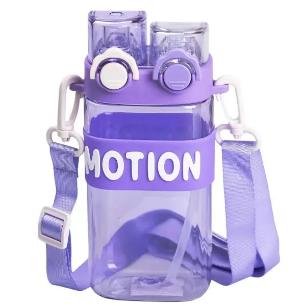 Пляшка для води з трубочкою спортивна пластикова для тренувань 550 мл Фіолетовий (6781) - фото 1