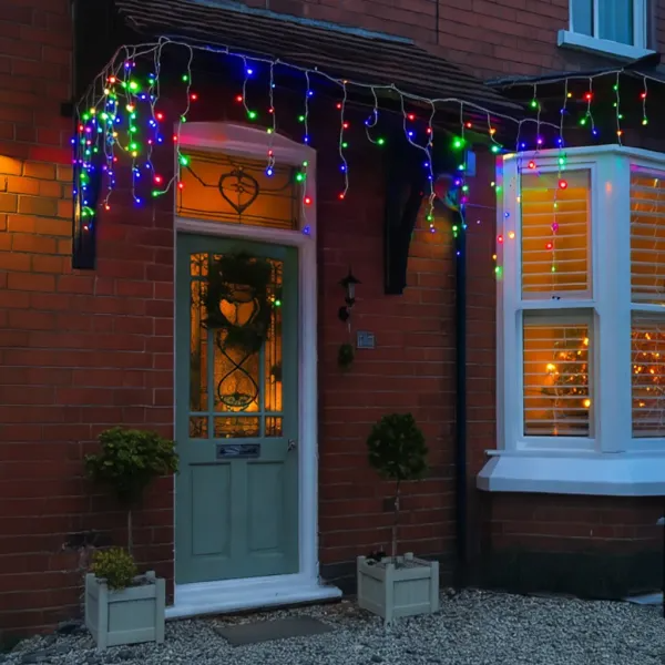 Гірлянда бахрома вулична 200 LED 12 м від мережі біла нитка Різнокольоровий