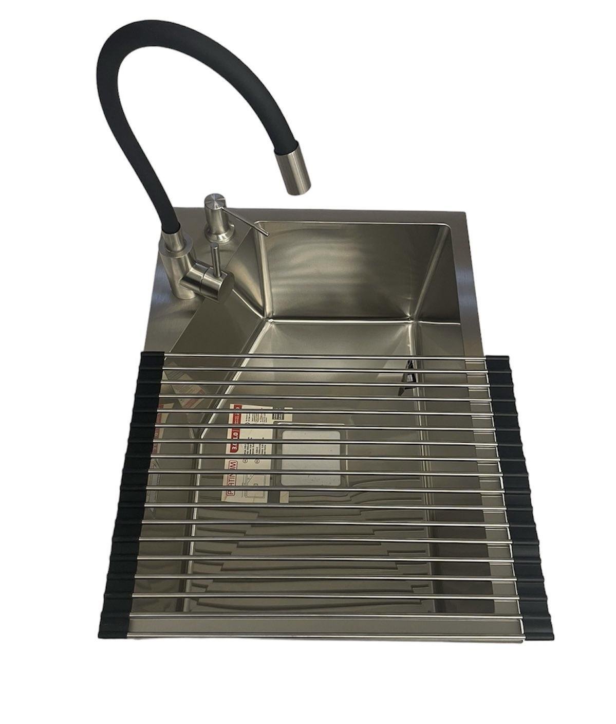 Мойка Platinum Handmade 58х43B и кран для кухни с гибким изливом Kroner ESG035BLK