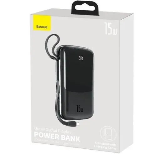 Батарея портативна BASEUS Qpow Digital Display Power Bank IP Cable PPQD-F01 20000 mAh 15W Black - фото 6