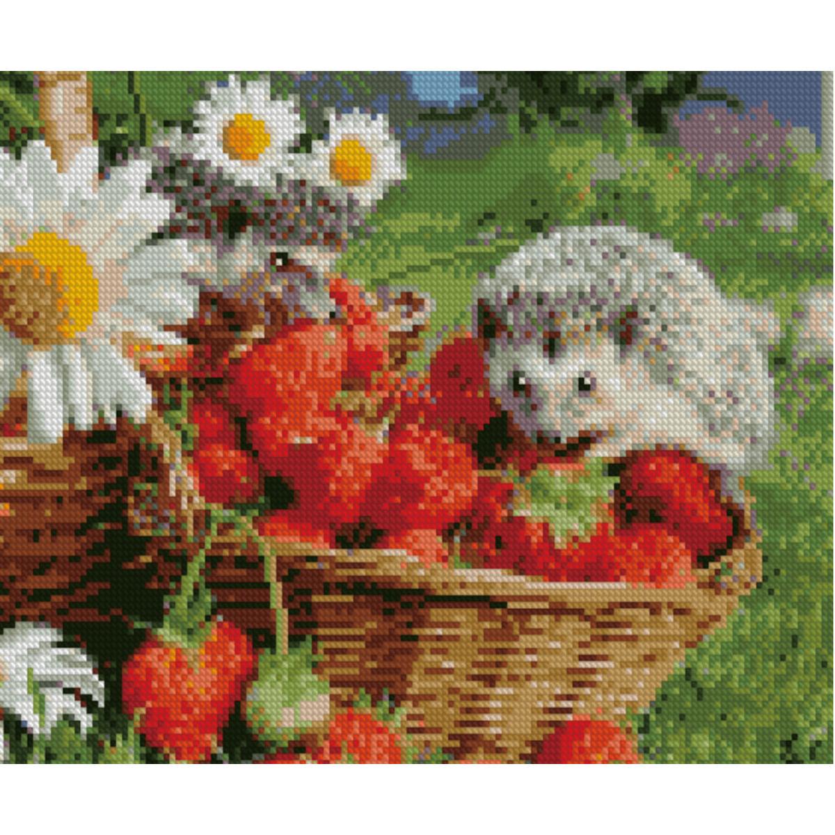 Алмазная мозаика Strateg Ежик с клубникой 30х40 см (Str-HX173)