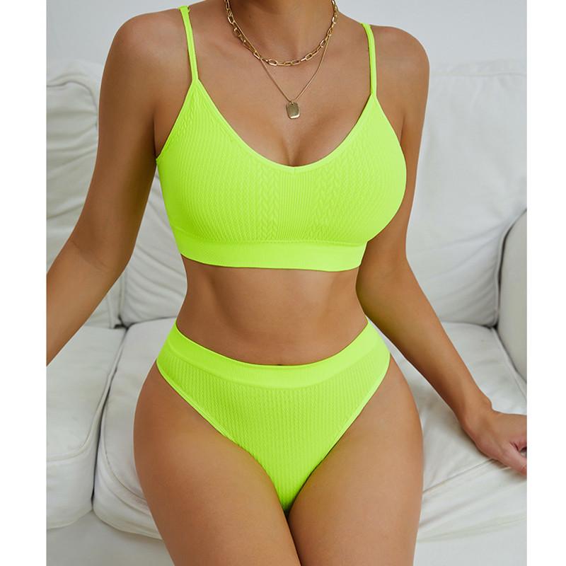 Комплект нижньої білизни жіночої Lesko 6608# Косичка труси та топ L Яскравий Лайм (27639513) - фото 2
