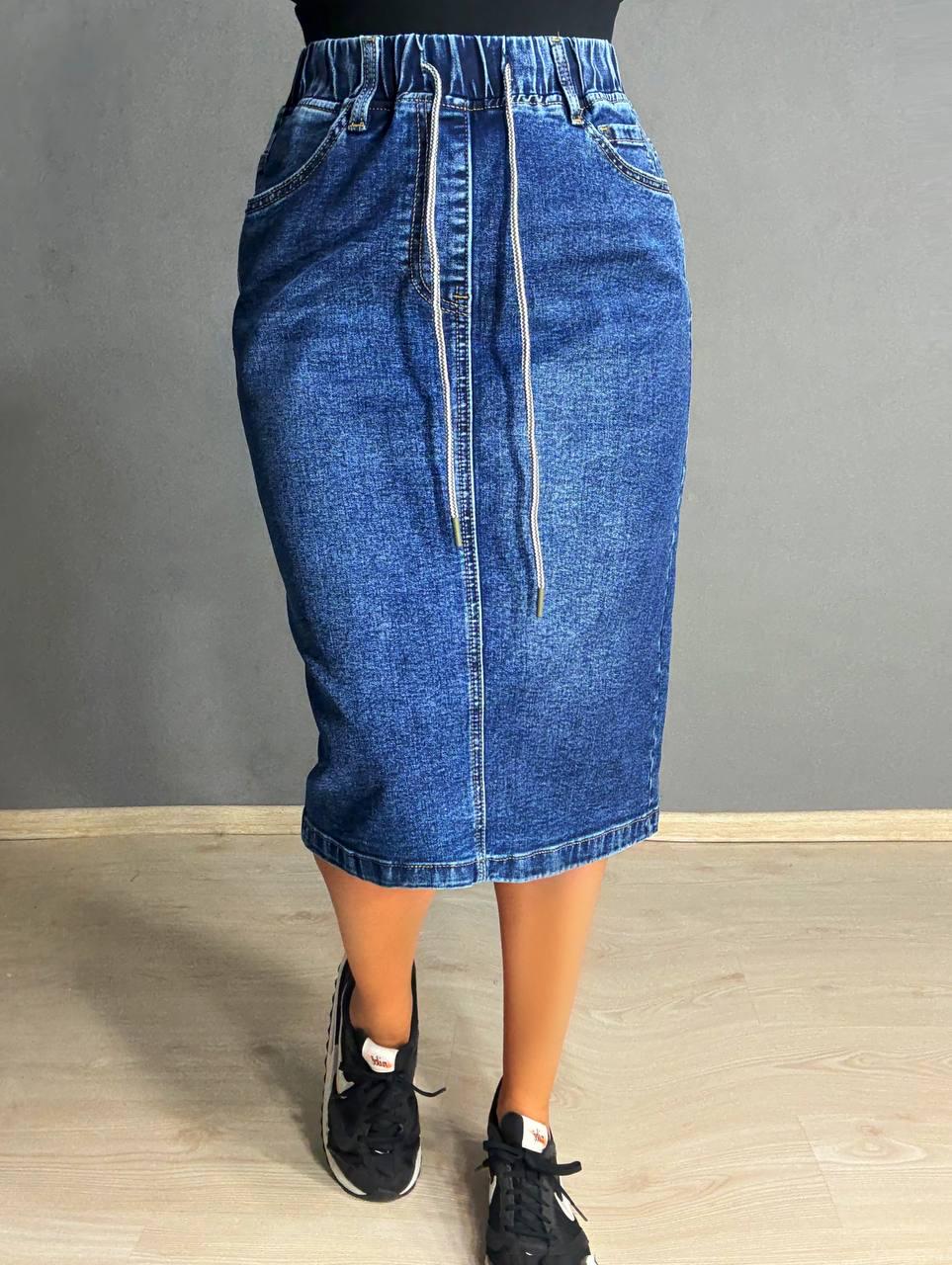 Спідниця жіноча джинсова ZJY 7031 стрейчева з розрізом на резинці р. 40 109 см 126 см Синій - фото 9