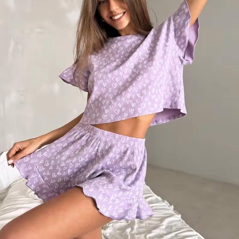 Пижама-комплект женская Lesko SM24302Y88DHX футболка и шорты XL Purple (28525478) - фото 2 Пижама-комплект женская Lesko SM24302Y88DHX футболка и шорты XL Purple (28525478) - фото 2