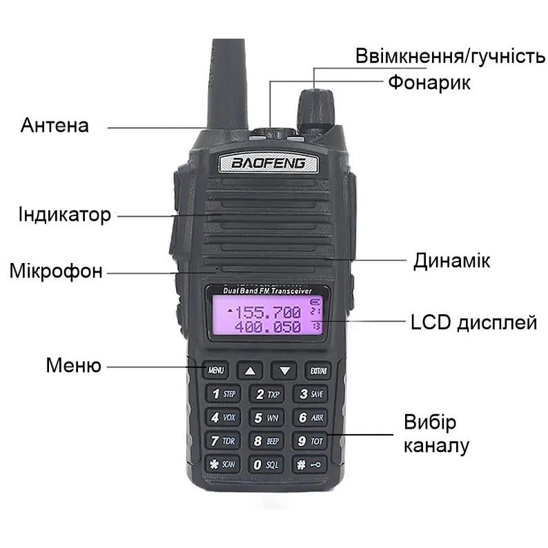 Рація Baofeng UV-82 PRO VHF/UHF та ліхтар 2xPTT кнопка/гарнітура до 10 км 8W (100832) - фото 5