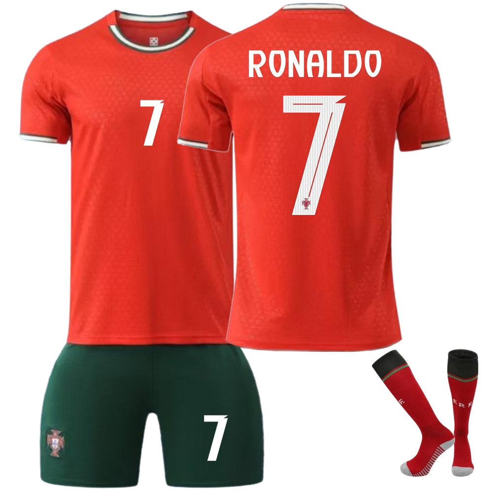 Форма футбольная детская Ronaldo 7 с гетрами р. 34-38 Сборная Португалии сезон 2026 р. 30 155-165 см Красный с зеленым (035ba999)