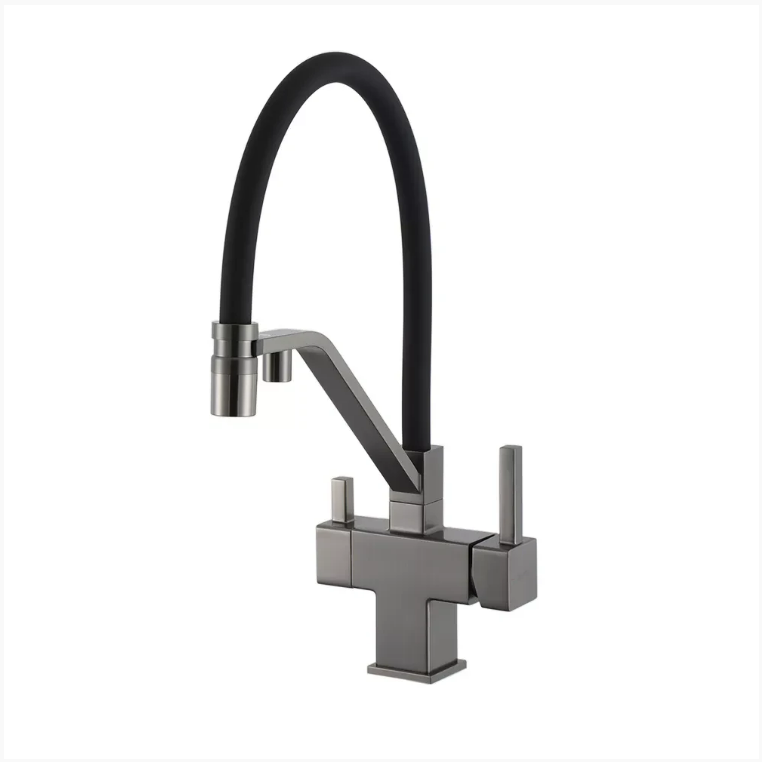 Смеситель для кухни Gappo G4395-69 Gungrey оружейная сталь латунь с гибким изливом и подключением к питьевой воде (1046081)