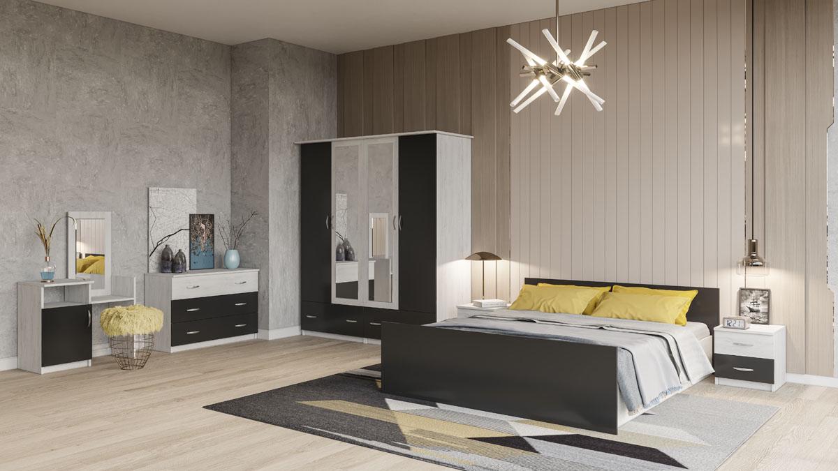 Спальный гарнитур Світ меблів Соня каркас с ламелями из ДСП/Зеркала Артвуд светлый/Антрацит (51639)