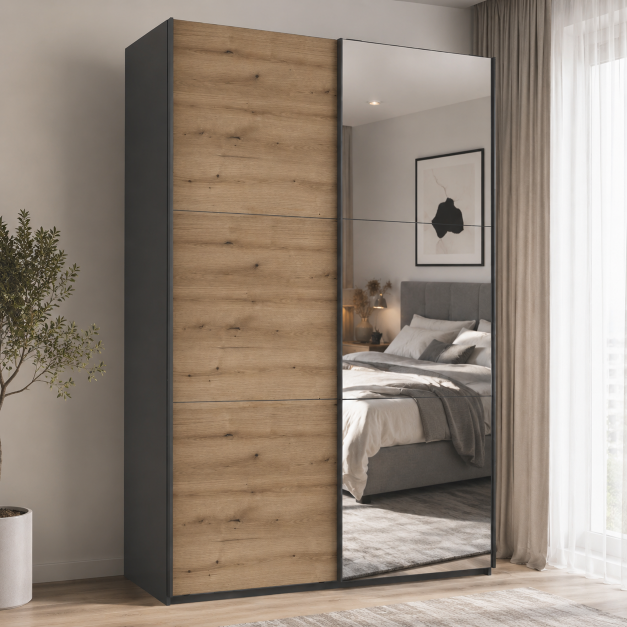 Шкаф купе Doros G-Caiser 1 ДСП/1 зеркало/3 части 160х60х240 см Антрацит/Дуб Эвок (42005413 DRS-012246) Шкаф купе Doros G-Caiser 1 ДСП/1 зеркало/3 части 160х60х240 см Антрацит/Дуб Эвок (42005413 DRS-012246)