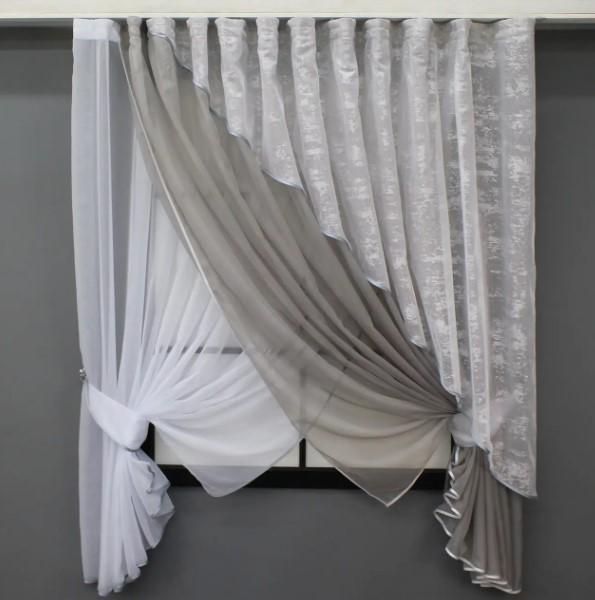 Комплект штор на кухню 310х170 см Белый/Серый (063к)