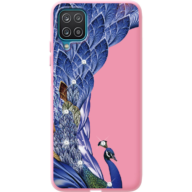 Чехол BoxFace Samsung A125 Galaxy A12 Павлин со стразами Розовый силикон (41506-rs7-41674)