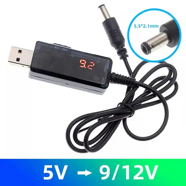 Кабель USB для повышения напряжения на 9 V/12 V DC постоянного тока с переключателем для роутера/света от повербанка Черный - фото 16