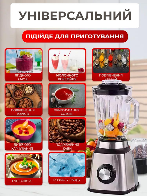 Блендер стаціонарний Вітек з кавомолкою 2800 Вт 2в1 (534377349) - фото 6