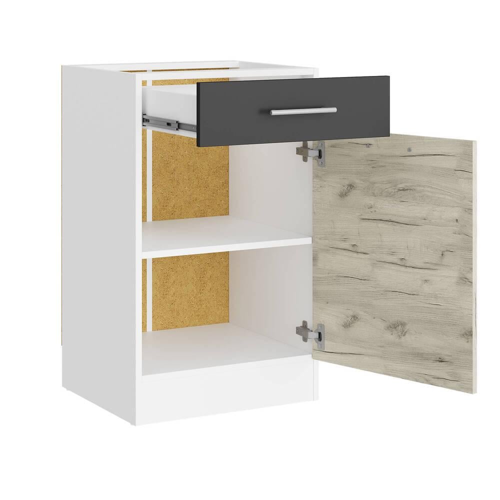 Кухонный модуль нижний с ящиком Еверест Эко 500 без столешницы 50х46х82 см Дуб крафт Белый/Графит/Белый (DTM-071029) - фото 2 Кухонный модуль нижний с ящиком Еверест Эко 500 без столешницы 50х46х82 см Дуб крафт Белый/Графит/Белый (DTM-071029) - фото 2