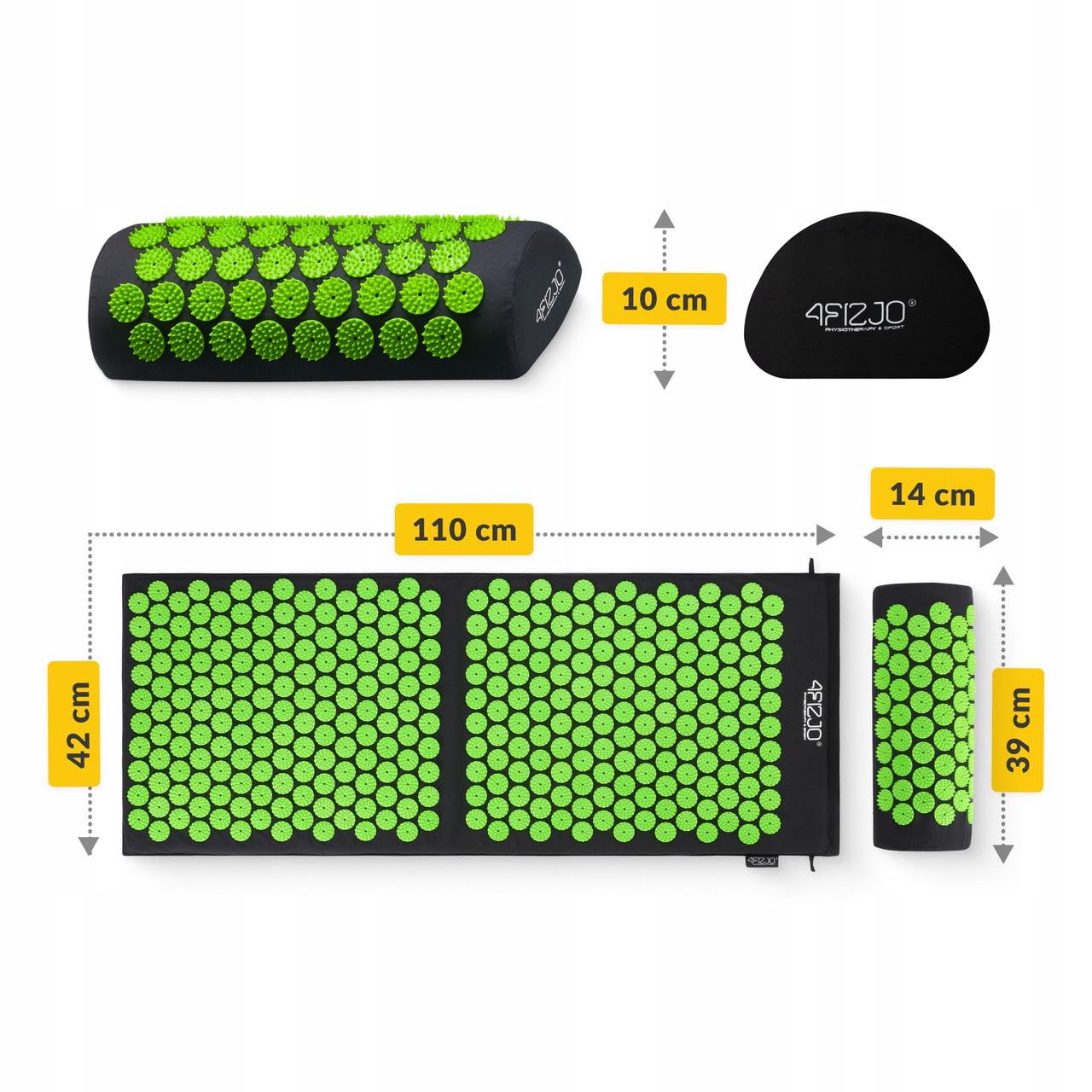 Килимок акупунктурний з валиком 4fizjo Classic Mat XL аплікатор Кузнєцова Black/Green (P-5907222931769) - фото 7